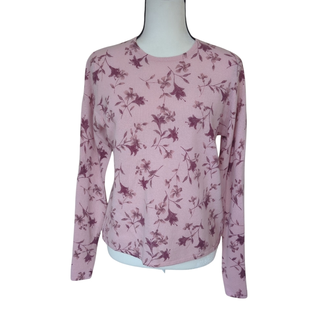 Sarah Spencer Lambswool Angora Rabbit Hair Floral Sweater MEDIUM Pink